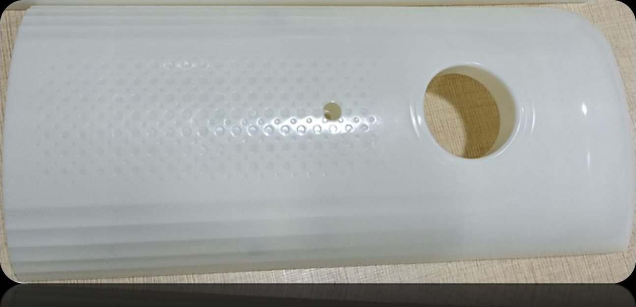 Translucent white energy storage tube housing with a circular port and fine texture